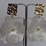 Hammered Square Stud Cream Hibiscus Floral Earrings Image 7