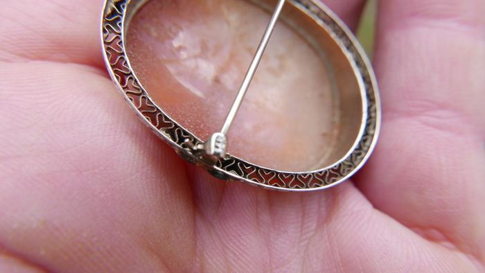 Vintage Most Rare 1890's Antique 14k Gold Shell Cameo Pin Brooch 4cm X 3cm