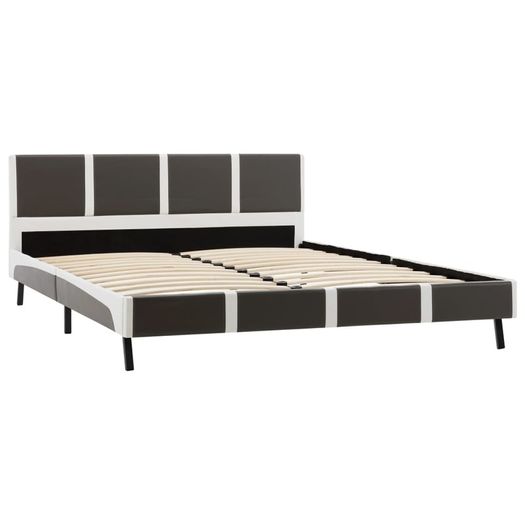Bed Frame Grey and White Faux Leather 135x190 cm