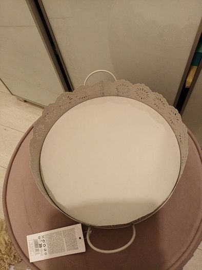 Chalk grey decorative metal display tray