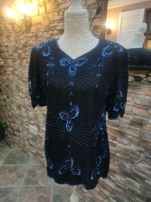 Vintage 80s 90s Party Top Black Embellished size 12 Postage included