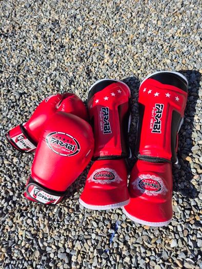BRAND NEW Farabi kids 8oz boxing gloves and shin pads MMA BJJ fight gear training