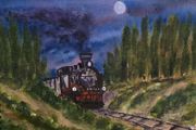 moon train watercolour