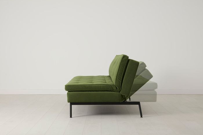 Vibrant green Swyft sofa bed couch with matching pillows (Colour not accurately reflected in own pictures, see listing for brands original pictures)