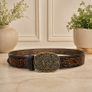 Unisex Genuine Leather Belt Vintage Embossed Design with Antique Buckle Casual & Formal Waist Belt Image 9
