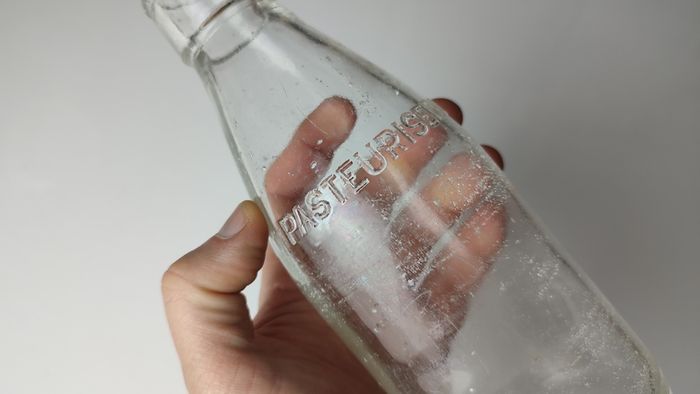 361 - Strand Dairy Vintage Collectible Decorative Clear Glass Embossed Letters Milk Bottle