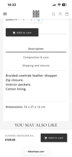 Leather bag by Biba