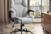 Office Chair with Flip-Up Arms for Home Office,Grey  Thick Padded Seat, Supportive Backrest, Ergonomic Design,  Rocking, 10cm Height Adjustment, 150kg Capacity