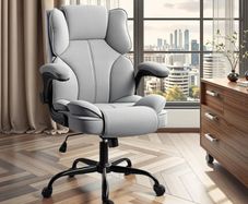 Office Chair with Flip-Up Arms for Home Office,Grey  Thick Padded Seat, Supportive Backrest, Ergonomic Design,  Rocking, 10cm Height Adjustment, 150kg Capacity