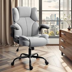 Office Chair with Flip-Up Arms for Home Office,Grey  Thick Padded Seat, Supportive Backrest, Ergonomic Design,  Rocking, 10cm Height Adjustment, 150kg Capacity