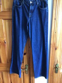 Massimo Dutti Ladies dark blue denim Straight wide Leg Jeans Eu 40 Uk 12 includes postage
