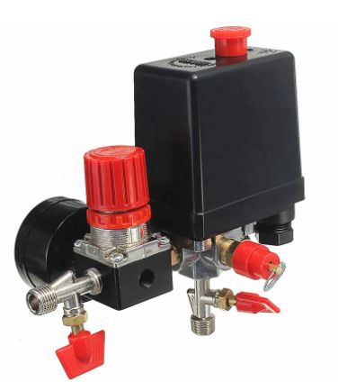BRAND NEW Arrival Air Compressor Pressure Valve Switch Manifold Relief Regulator Gauges 180PSI 240V 45x75x80mm