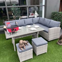 8 Seater Rattan Corner Dining Set with Storage