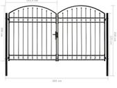 Fence Gate Double Door with Arched Top Steel 300x200 cm Black