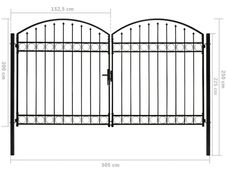 Fence Gate Double Door with Arched Top Steel 300x200 cm Black