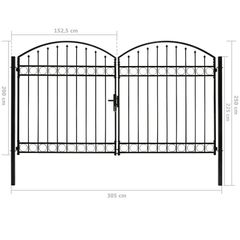 Fence Gate Double Door with Arched Top Steel 300x200 cm Black
