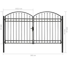 Fence Gate Double Door with Arched Top Steel 300x200 cm Black