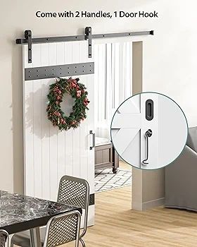 5FT/152cm Sliding Barn Door Hardware Track Kit, Flat Track System, Closet Rail, Sliding Door Track, J Shape Hanger