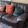 Brown leather couch and armchair Image 2
