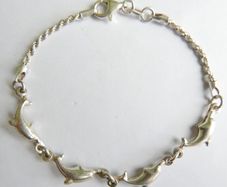 Vintage 925 Sterling Silver Dolphin Link Bracelet 7.2"  -  4,5 grams