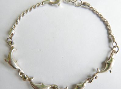 Vintage 925 Sterling Silver Dolphin Link Bracelet 7.2"  -  4,5 grams