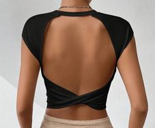 TEMU Twist Black Backless Crop Top Size S