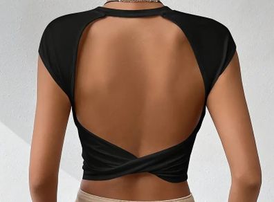 TEMU Twist Black Backless Crop Top Size S