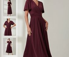 Jolie Moi Burgundy Red Wrap Bodice Super Smooth Jersey Maxi Dress