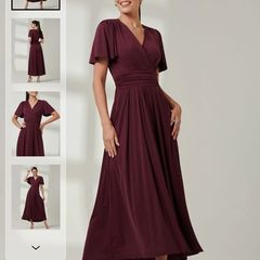 Jolie Moi Burgundy Red Wrap Bodice Super Smooth Jersey Maxi Dress