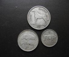 1939 Irish Republic. Set of 3 Silver Coins: Half Crown&Florin&Shilling