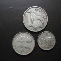 1939 Irish Republic. Set of 3 Silver Coins: Half Crown&Florin&Shilling
