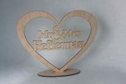 Heart with Mr&amp;Mrs &amp; Custom Surname - Freestanding Wedding Wooden Signs