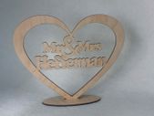 Heart with Mr Mrs Custom Surname - Freestanding Wedding Wooden Signs