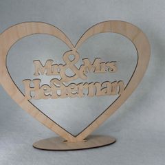 Heart with Mr Mrs Custom Surname - Freestanding Wedding Wooden Signs