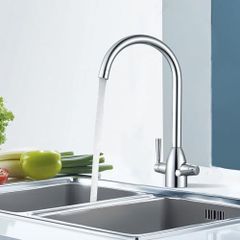 Kitchen Sink Mixer Tap Monobloc Dual Lever Chrome 360 Swivel High Arc