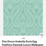 Arabella Duck Egg Bue Damask Wallpaper Image 2