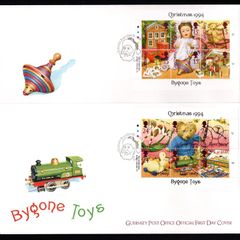 1994 Guernsey Christmas: Bygone Tops Commemorative Stamps Miniature Sheets Official 2 First Day Cover (FDC)