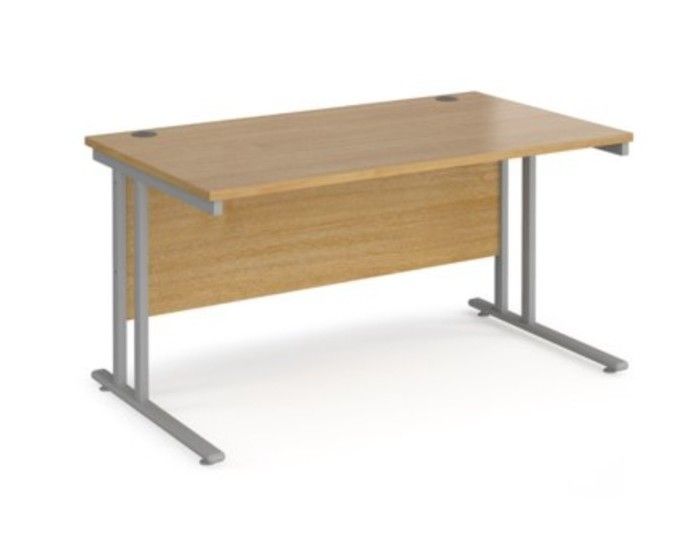 Maestro 25 straight desk 1400mm x 800mm - silver cantilever leg frame, oak top