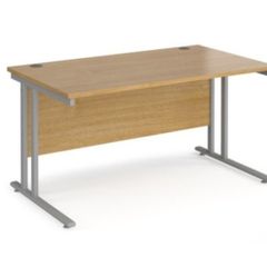 Maestro 25 straight desk 1400mm x 800mm - silver cantilever leg frame, oak top