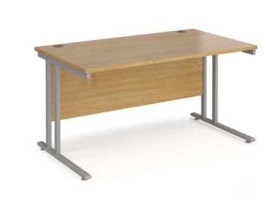 Maestro 25 straight desk 1400mm x 800mm - silver cantilever leg frame, oak top