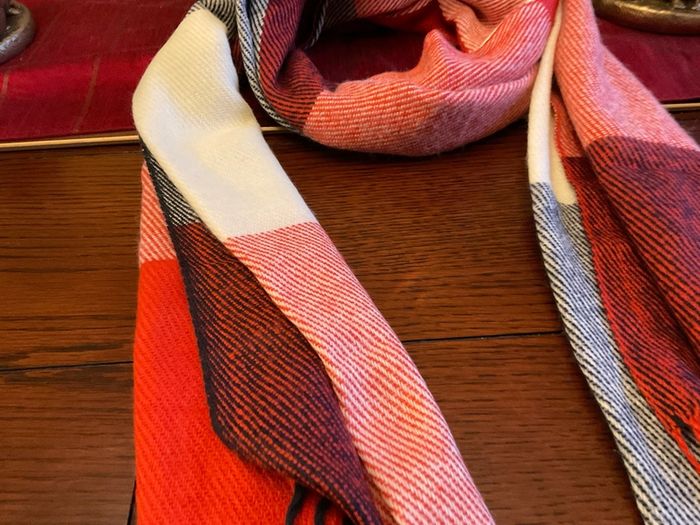 New warm and cosy scarf in shades of rust ,cream black and burnt orange