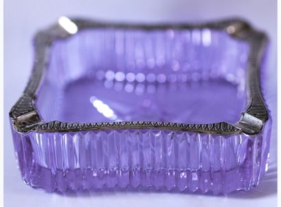Alexandrite Neodymium Crystal Ashtray Solid 800 Silver Overlay
