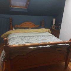 Pine Bed + mattress with FREE lockers and dresser for sale