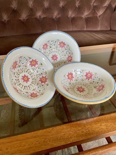 Three Discontinued Nicholas Mosse Kelloggs Hand Painted Breakfast Bowls