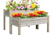 2-Piece Solid Fir Wood Plant Raised Bed Flower Vegetable Herb Grow Box Stand Garden Step Planter Stand Free Combination