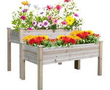 2-Piece Solid Fir Wood Plant Raised Bed Flower Vegetable Herb Grow Box Stand Garden Step Planter Stand Free Combination