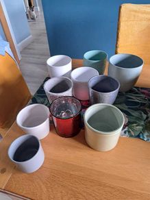 Set of 10 Assorted Ceramic Plant Pots, Various Sizes and Colours