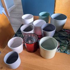 Set of 10 Assorted Ceramic Plant Pots, Various Sizes and Colours