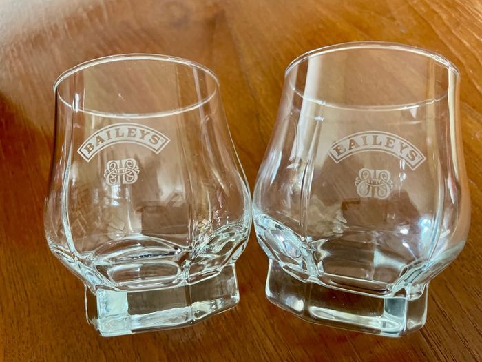 Pair Vintage Footed Hexagon Baileys Irish Cream Glassware