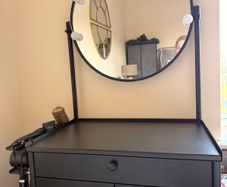 Black steel dressing table with mirror and trolley